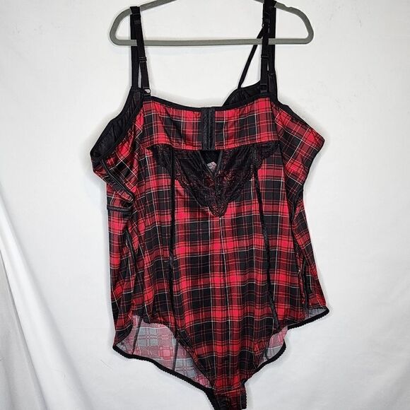 6X 30W Torrid Red Plaid Bodysuit Underwire Lingerie Punk Snaps Lace Cutout Pipin - Picture 7 of 7